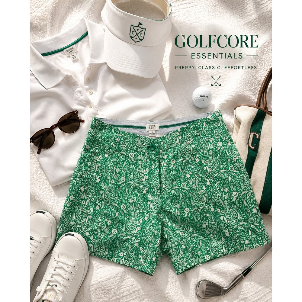 Crown & Ivy Green Paisley Print Chino Shorts Size 6 Preppy Summer Golf Coastal